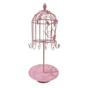 Pink Metal Rotating Bird Cage Jewelry Holder Display‎